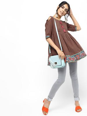 Cold shoulder flared kurti - 16190155 - Standard Image - 4