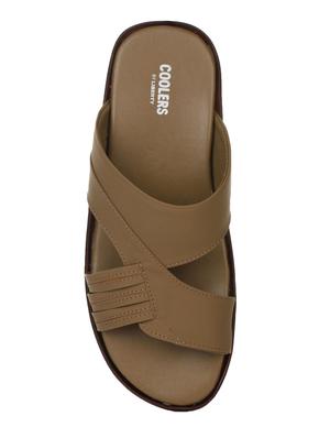 brown leatherette slip on slippers - 16191220 - Standard Image - 4