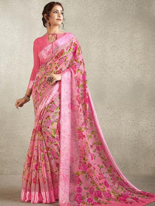 digital floral printed saree with blouse - 16192782 - Very Small Image - 1