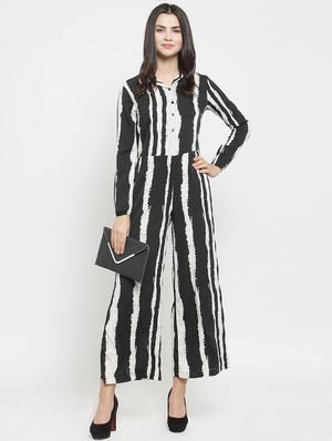 button detail striped full leg jumpsuit - 16201018 - Standard Image - 4