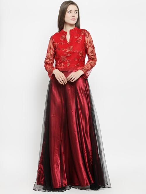 mandarin neck embroidered gown - 16201091 - Standard Image - 1