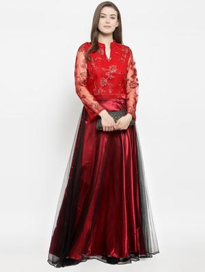mandarin neck embroidered gown - 16201091 - Standard Image - 4