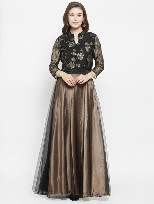 mandarin neck embroidered gown - 16201093 - Standard Image - 1