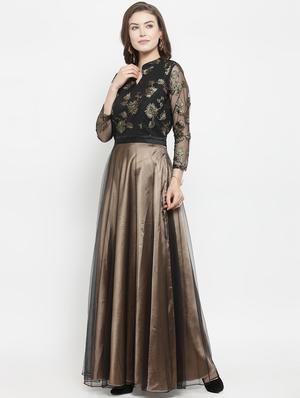 mandarin neck embroidered gown - 16201093 - Standard Image - 4
