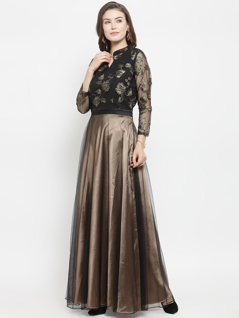 mandarin neck embroidered gown - 16201093 - Zoom Image - 4