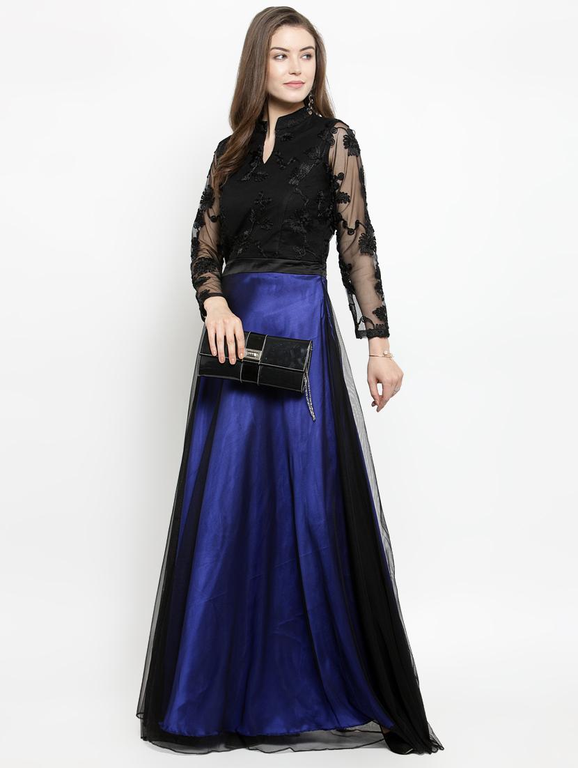 mandarin neck embroidered gown - 16201094 - Zoom Image - 4