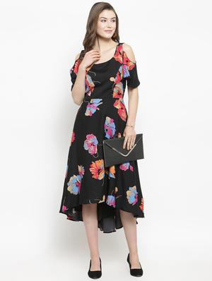 cold shoulder floral high low dress - 16201103 - Standard Image - 4