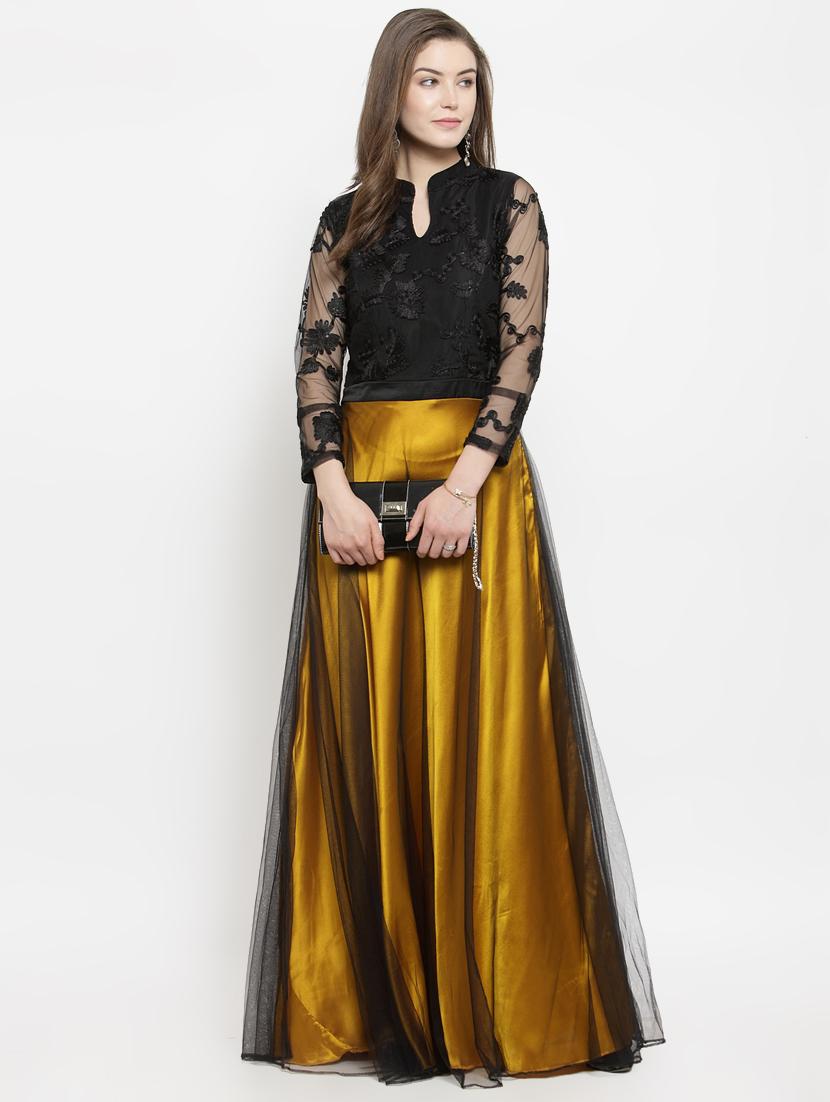 mandarin neck embroidered gown - 16201105 - Zoom Image - 4