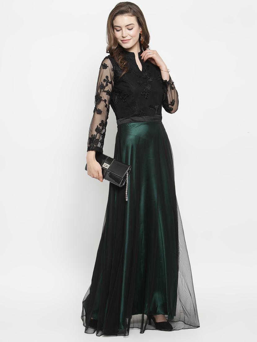 mandarin neck embroidered gown - 16201107 - Zoom Image - 4
