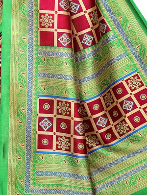 checkered printed mysore silk saree with blouse - 16201428 - Standard Image - 4