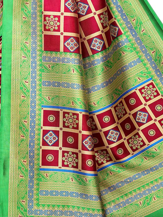 checkered printed mysore silk saree with blouse - 16201428 - Zoom Image - 4