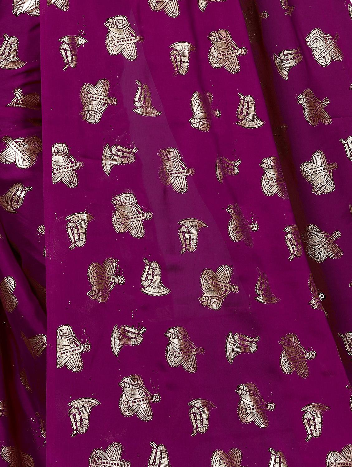 foil printed saree with blouse - 16204189 - Zoom Image - 4