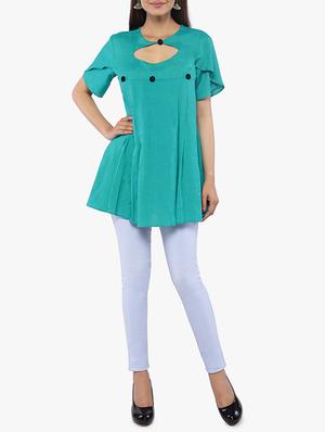 Turquoise solid a-line kurti - 16206804 - Standard Image - 4