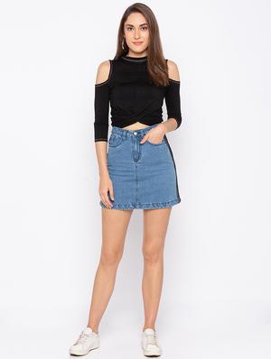 side taped a-line denim skirt - 16206876 - Standard Image - 4
