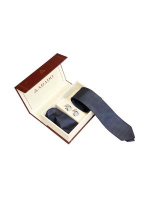 blue micro-fiber tie , pocket square and cuff links - 16209555 - Standard Image - 4