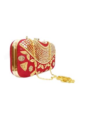 maroon silk box clutch - 16215199 - Standard Image - 4