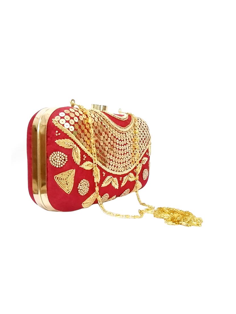 maroon silk box clutch - 16215199 - Zoom Image - 4