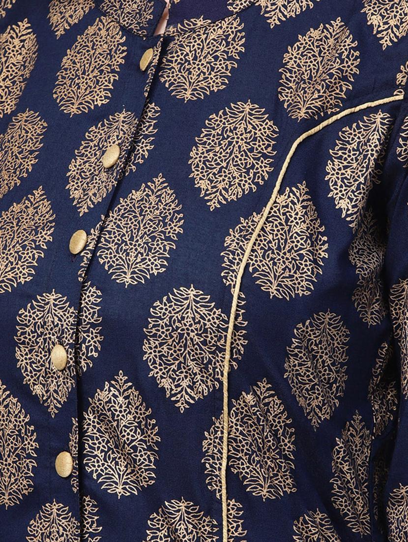 Foil Printed A-Line Kurta - 16215899 - Zoom Image - 4