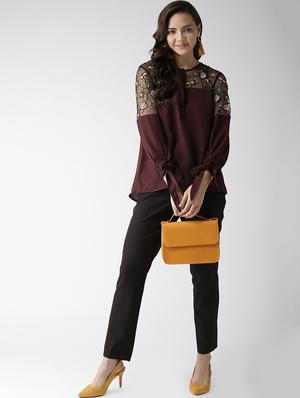 sheer panel embroidered top - 16216620 - Standard Image - 4