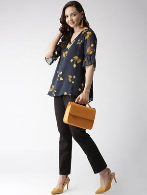 sheer sleeved printed top - 16216625 - Standard Image - 4