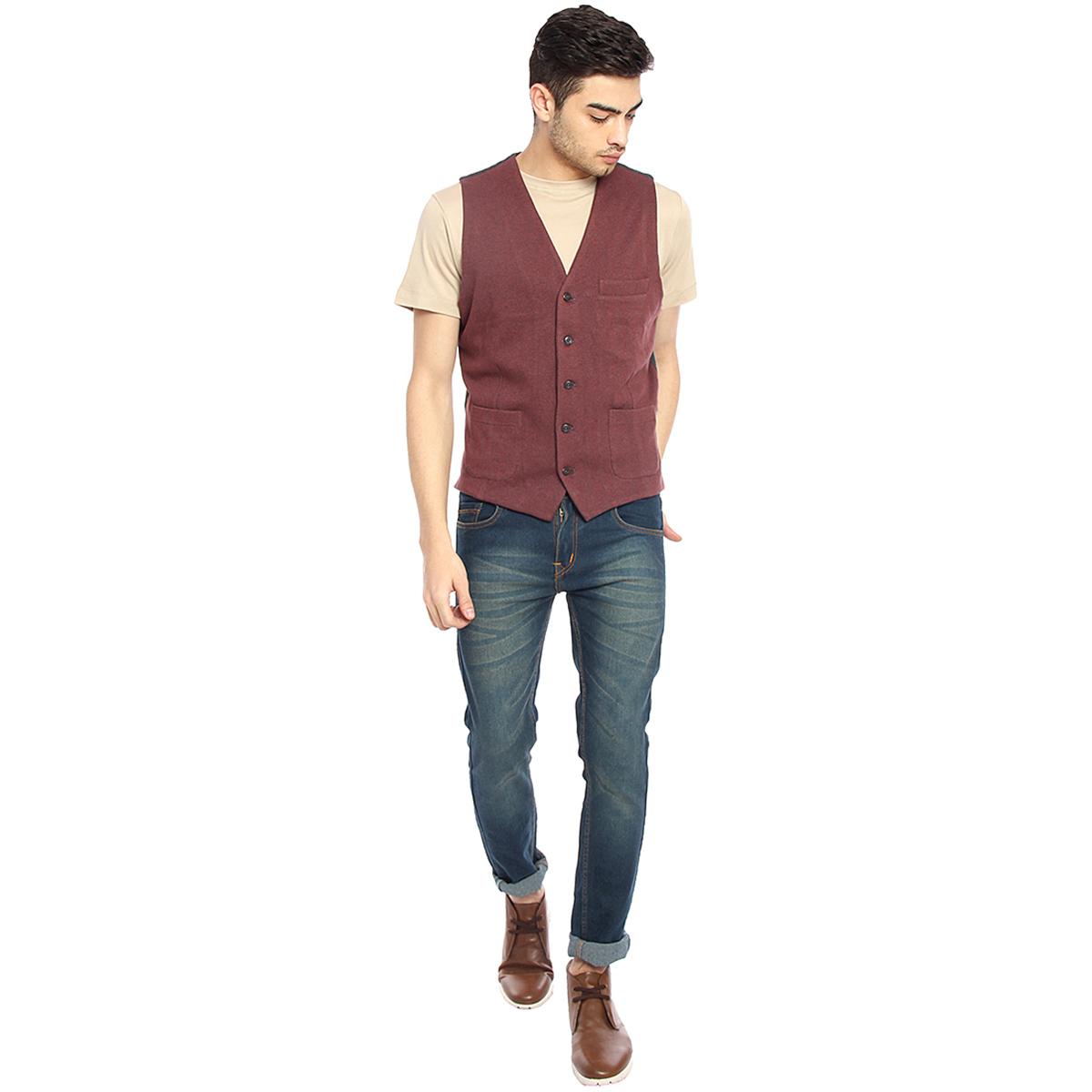 red solid waist coat - 16217862 - Zoom Image - 4