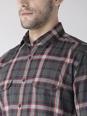 grey checkered casual shirt - 16217973 - Standard Image - 4