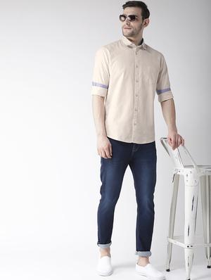 beige solid casual shirt - 16217978 - Standard Image - 4