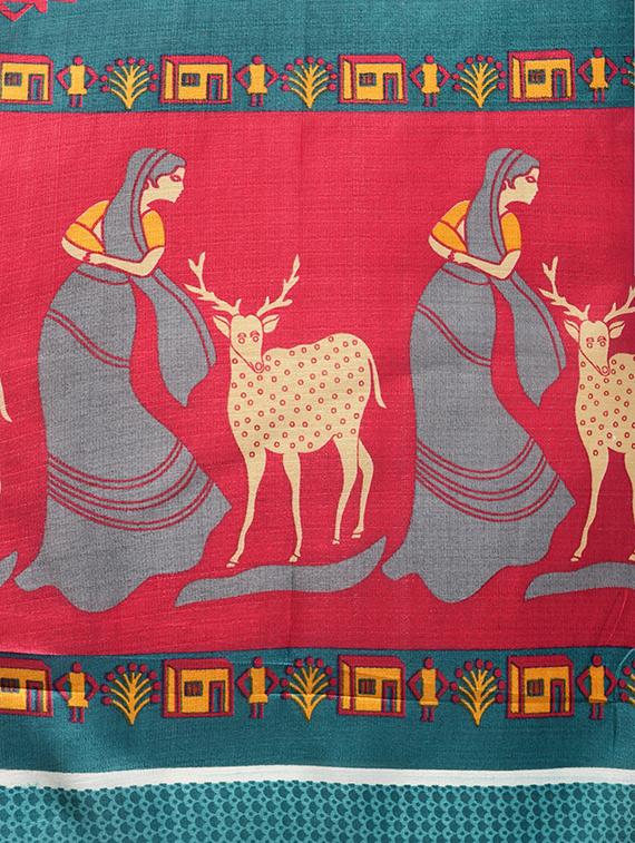 conversational printed saree with blouse - 16219131 - Zoom Image - 4