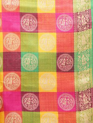 checkered printed saree with blouse - 16219146 - Standard Image - 4