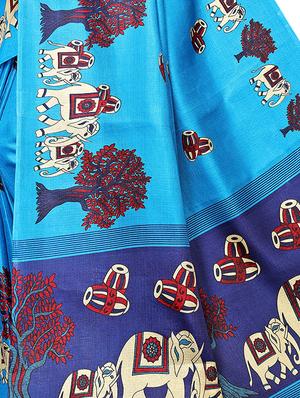 conversational printed saree with blouse - 16219233 - Standard Image - 4