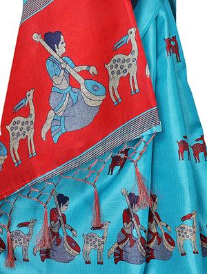 conversational printed saree with blouse - 16219249 - Standard Image - 4