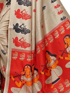 conversational printed saree with blouse - 16219257 - Standard Image - 4