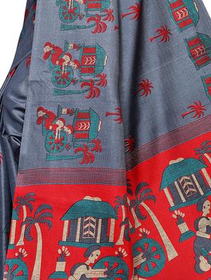 conversational printed saree with blouse - 16219262 - Standard Image - 4