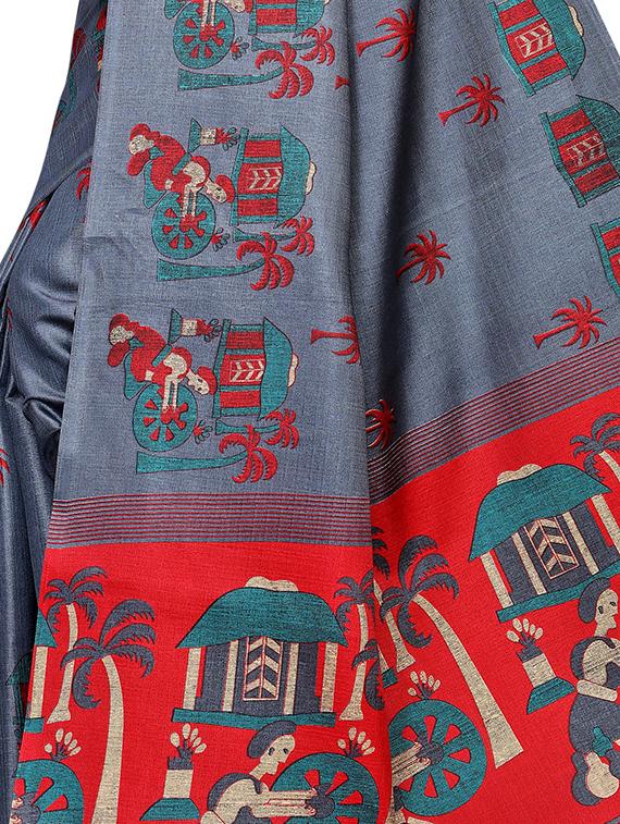 conversational printed saree with blouse - 16219262 - Zoom Image - 4