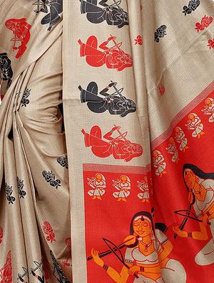 conversational printed saree with blouse - 16219291 - Standard Image - 4