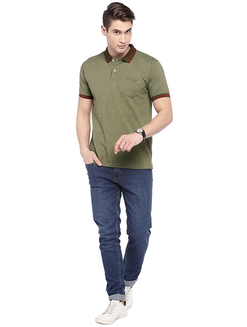 green solid polo t-shirt - 16220203 - Zoom Image - 4