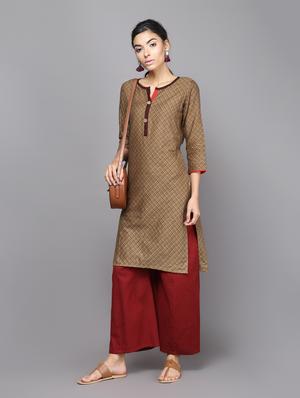 checkered straight kurta - 16220716 - Standard Image - 4