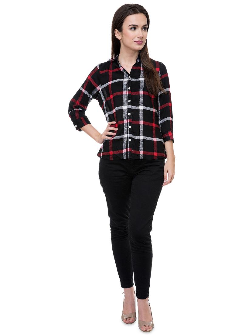 curved hem checkered shirt - 16221081 - Zoom Image - 4