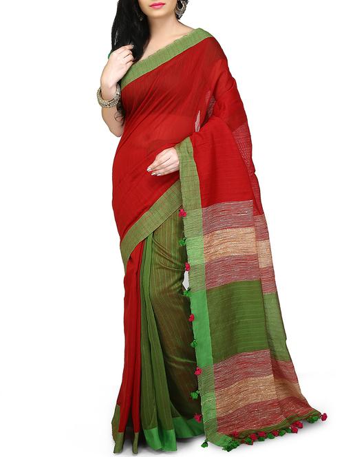 half & half handloom saree with blouse - 16221396 - Very Small Image - 1
