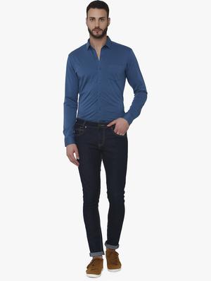 navy blue solid plain jeans - 16222290 - Standard Image - 4
