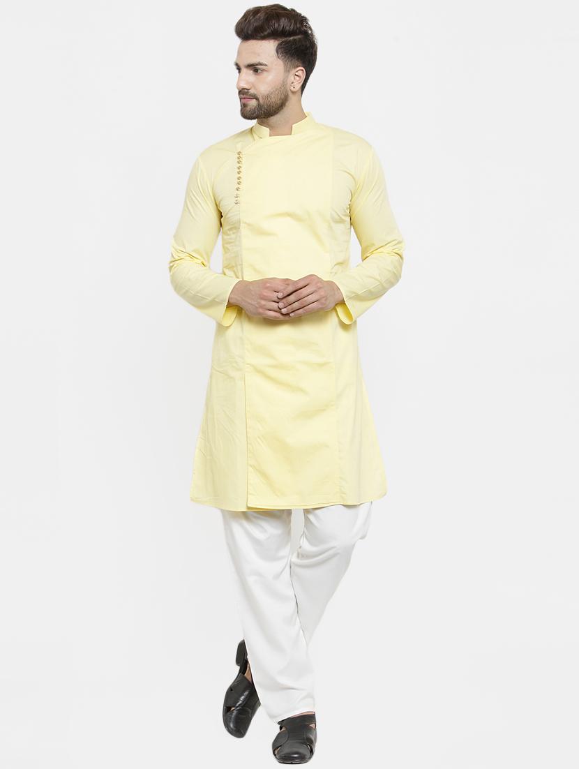 yellow solid long kurta - 16226442 - Zoom Image - 4