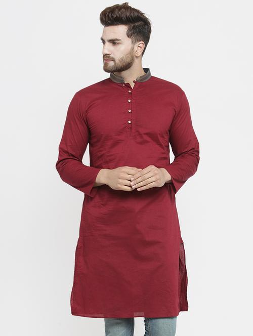 red solid long kurta - 16226449 - Standard Image - 1