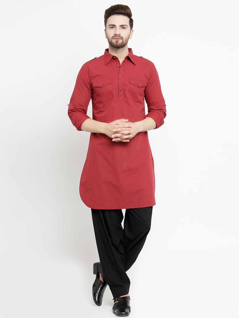 red solid pathani kurta - 16226454 - Zoom Image - 4