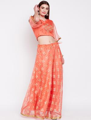 orange georgette embroidered blouse - 16228273 - Standard Image - 4