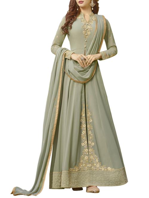 Embroidered semi-stitched suit - 16228339 - Standard Image - 1