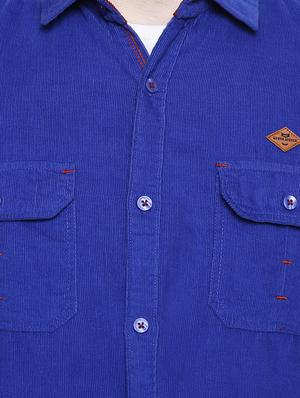 blue corduroy solid casual shirt - 16228423 - Standard Image - 4