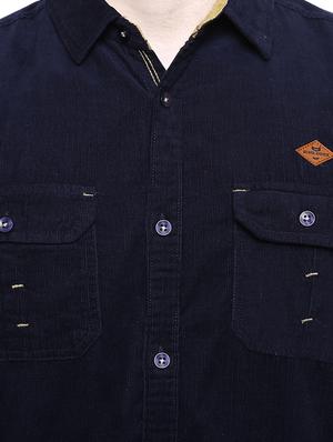 navy blue corduroy solid casual shirt - 16228427 - Standard Image - 4