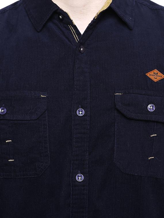 navy blue corduroy solid casual shirt - 16228427 - Zoom Image - 4