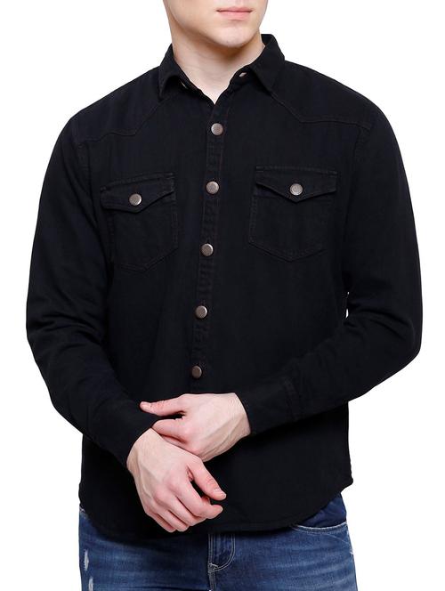 black denim casual shirt - 16229807 - Standard Image - 1