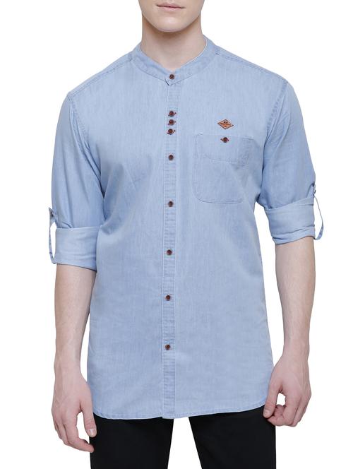 blue solid casual shirt - 16229810 - Standard Image - 1
